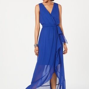 SLNY Surplice High-Low Maxi Dress Royal Blue Size 14 NWT
